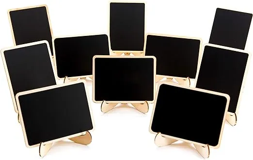 DSTELIN 10 Pack Mini Chalkboards Signs with Easel Stand, Small Rectangle Chalkboards Blackboard, Wood Place Cards for Weddings, Birthday Parties, Message Board Signs and Event Decoration