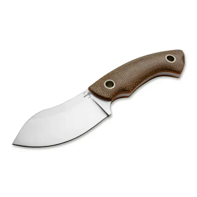 Boker Plus Nessmi Pro - small fixed blade EDC knife with Micarta handle scales - knife with D2 blade - fixed blade knife with leather sheath