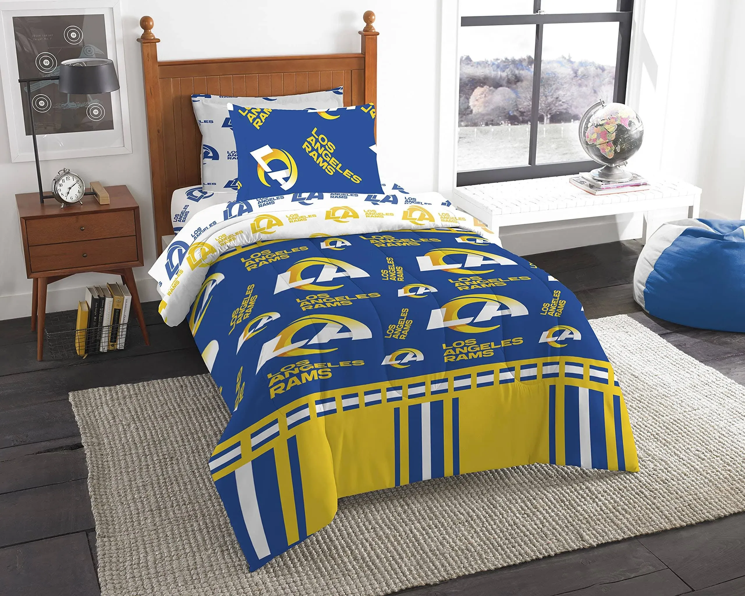 Northwest NFL Los Angeles Rams ROTARY 5PC TWIN BED IN BAG SET