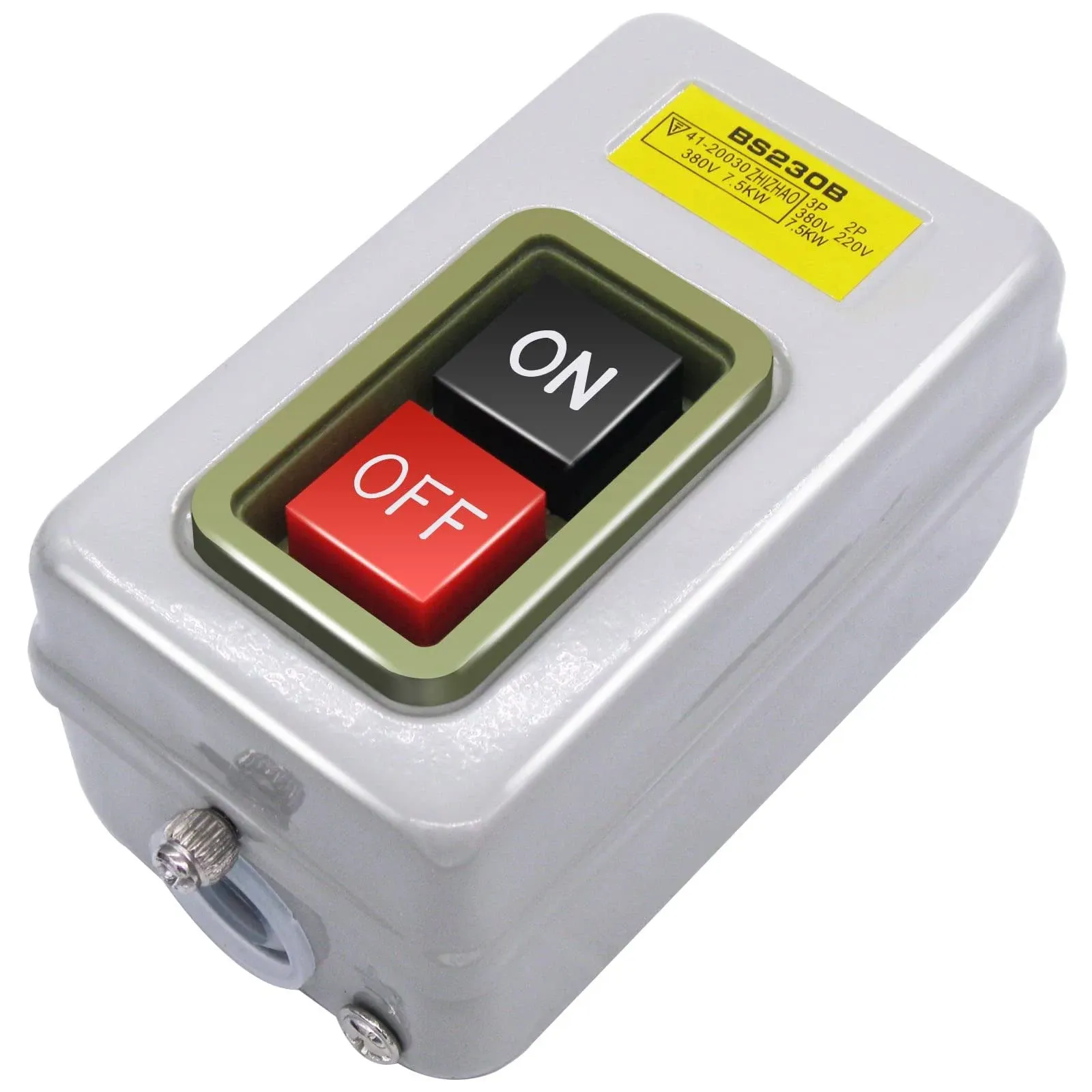 mxuteuk AC 220V/380V Push Button Switch On/Off Start Stop Switch 3 Phase Self Lock Electric Motor Switches Mechanical Equipment Control Station 10A BS230B