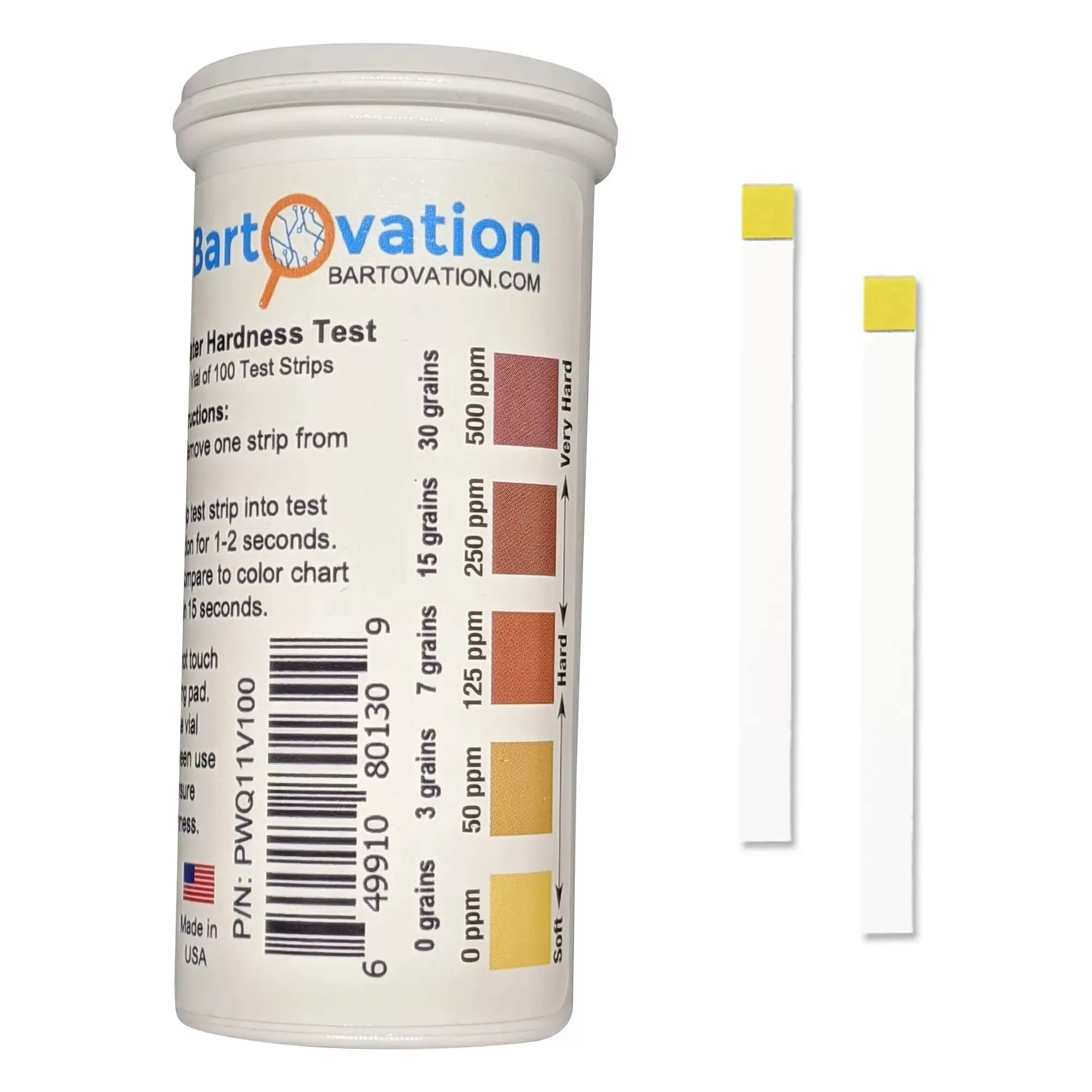 USA Made Water Hardness Test Strips - 0-500 ppm, 100 Strips