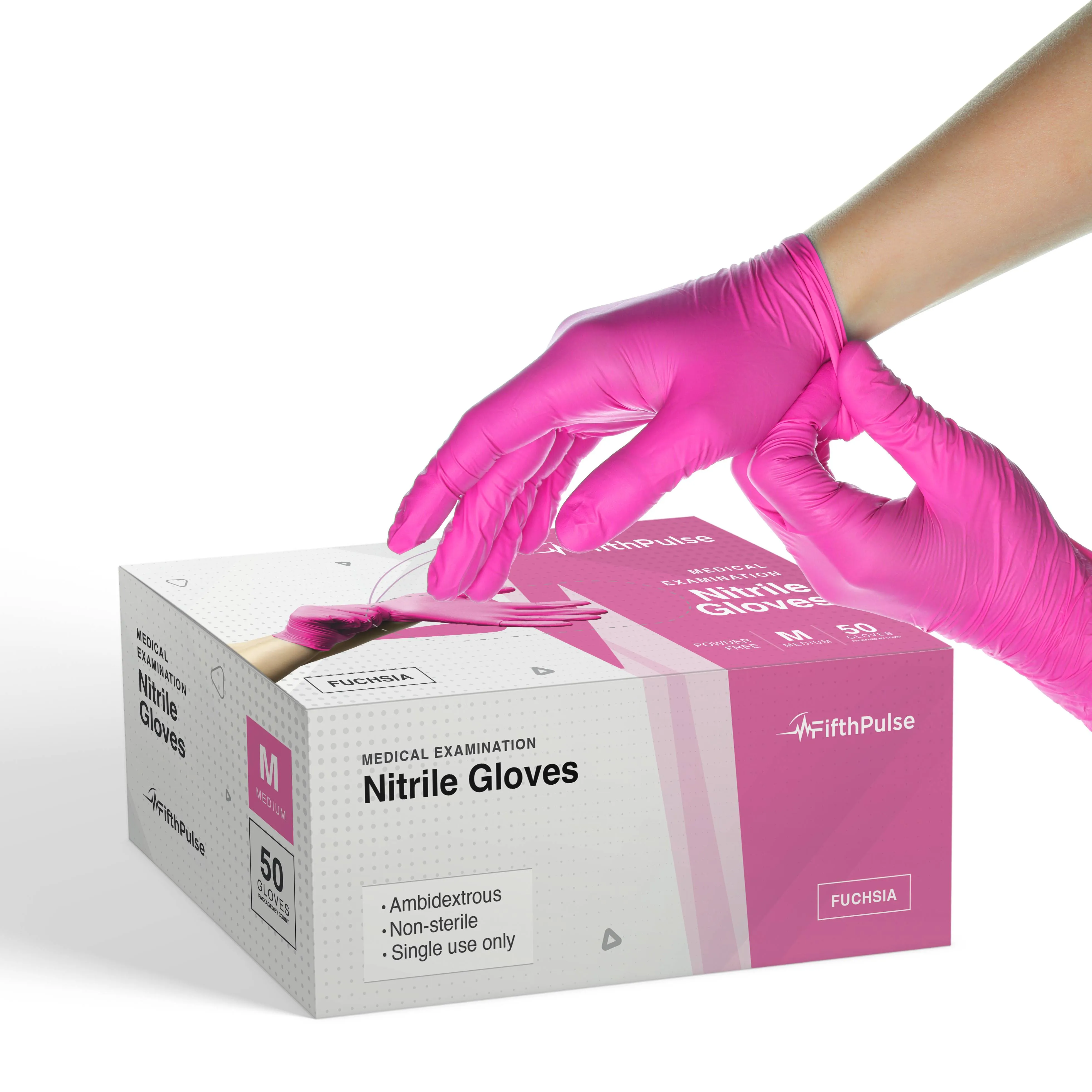 Fuchsia Hot Pink Nitrile Disposable Gloves - 50 Count - 3 Mil Nitrile 