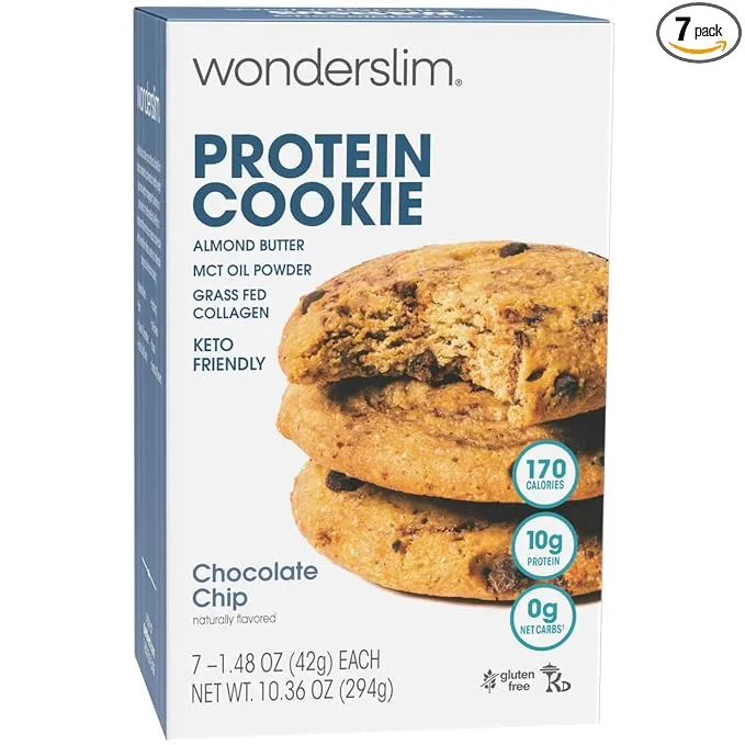 Wonderslim Protein Cookie, Chocolate Chip, Keto friendly, Low Carb, Gluten Free (7ct)