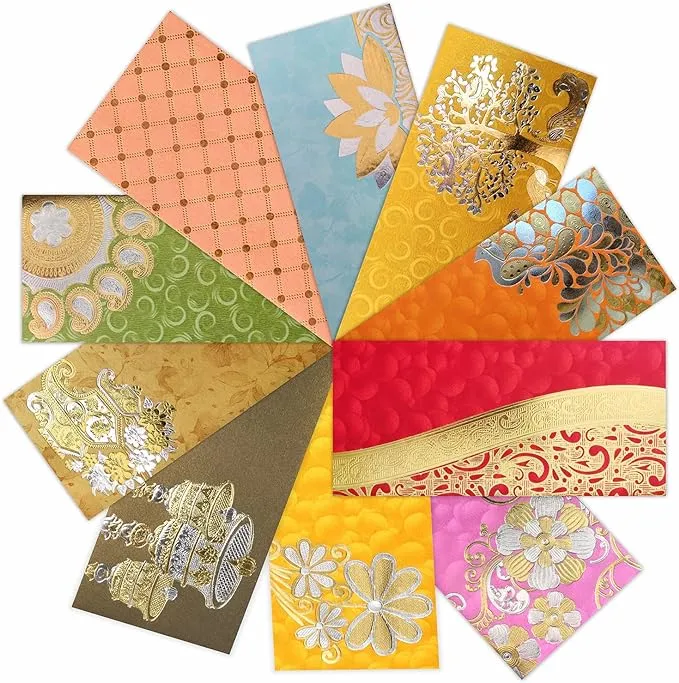 Parth Impex Premium Shagun Gift Envelope (Pack of 10) Assorted Color Designs Money Holder Card Fancy Packet for Christmas Diwali Easter Birthday