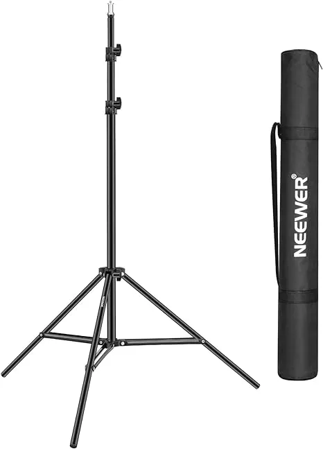 Neewer Collapsible Metal Photography Light Stand with Inner Spring Cushion, 1/4" Screw, and Carrying Bag for Lights, Reflectors, Softboxes, Backgrounds – 6.2ft/1.9m, Black