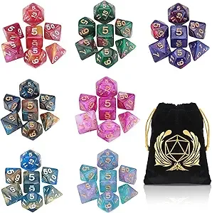 Coyeekn DND Dice Set, 7 x 7 Sets (49 Pieces) Glitter Polyhedral Dice for Dungeons & Dragons RPG MTG DND Tabletop Game with 1 Pouch