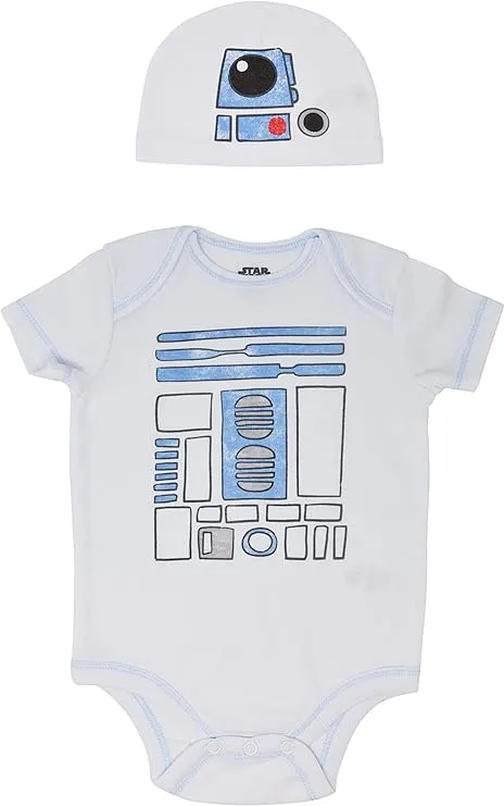 STAR WARS The Mandalorian The Child Darth Vader R2-D2 Baby Cosplay Bodysuit and Hat Set Newborn to Infant