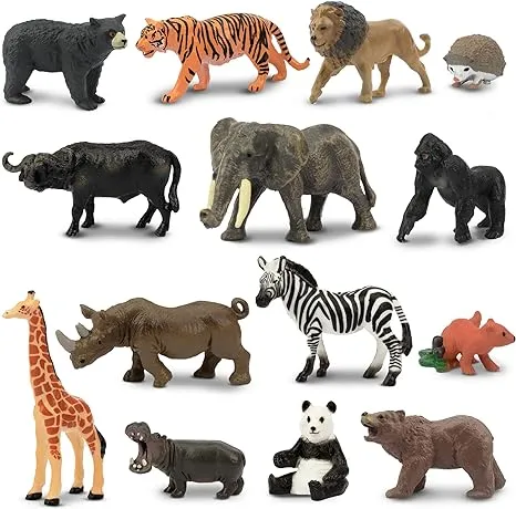 Toymany 14PCS 1-2" Tiny Jungle Animal Figures Toy, Realistic Mini Jungle Zoo Animal Figurines Cake Topper Toy Set, Easter Egg Christmas Birthday Gift Party Favor School Project for Kids Toddlers