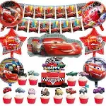 47pc Car Theme Party Supplies Happy Birthday Banner Balloons Cake Topper Cupcake ...