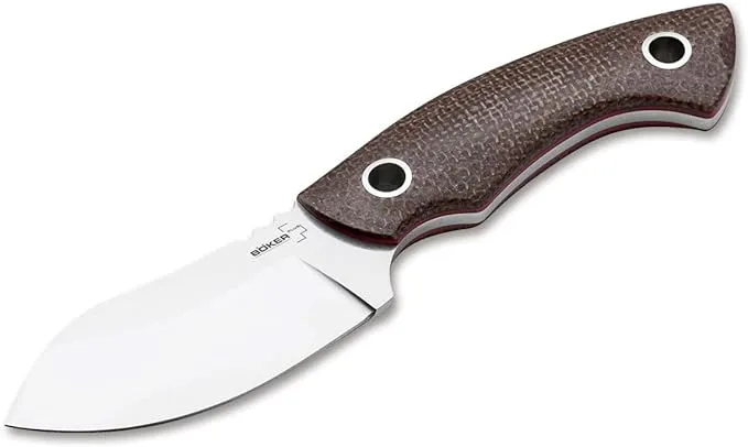 Boker Plus Nessmi Pro - small fixed blade EDC knife with Micarta handle scales - knife with D2 blade - fixed blade knife with leather sheath