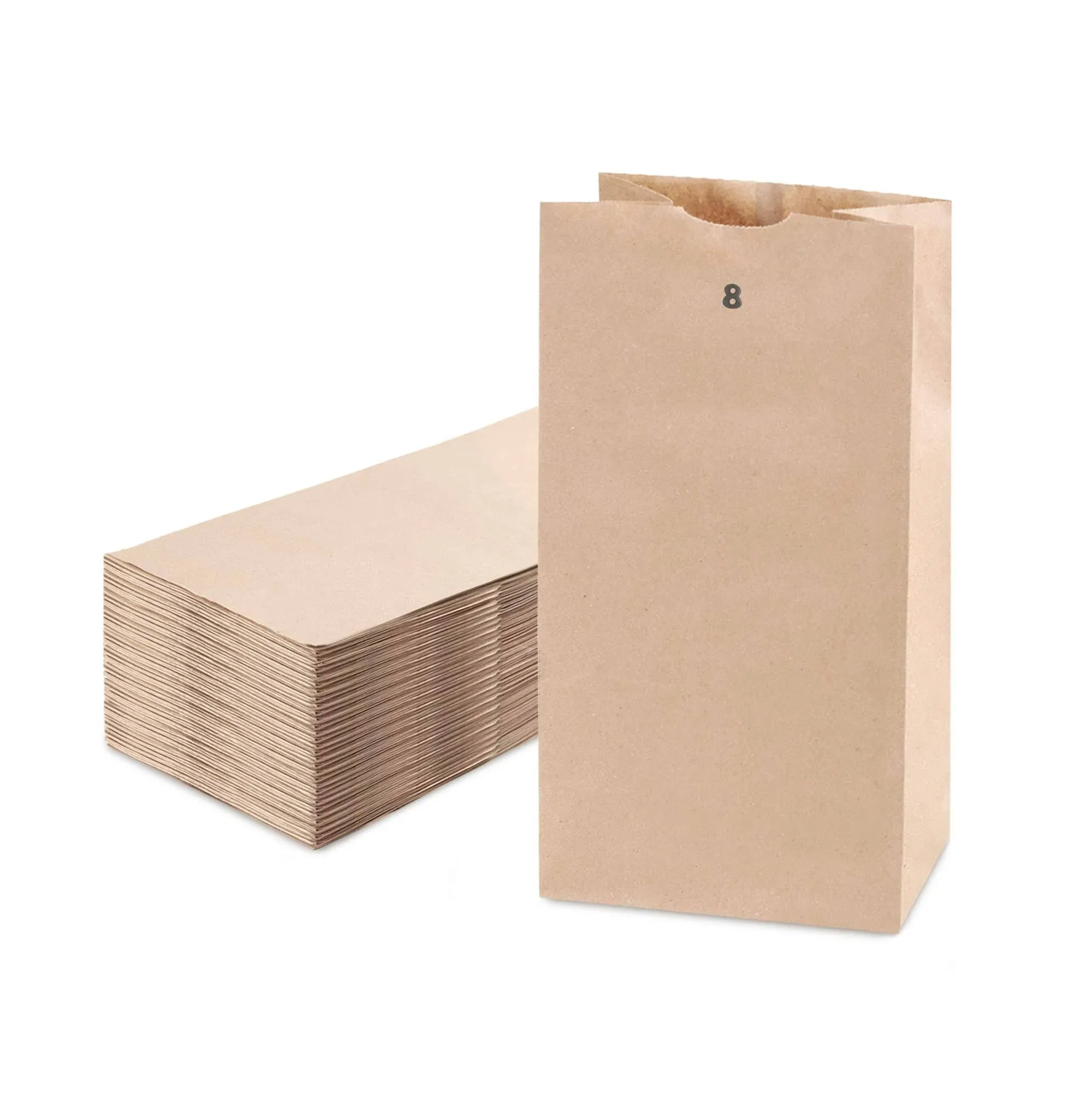 FMP Brands 200 Pack 8 lb Brown Paper Lunch Bags, 12.4 x 6 x 4" Premium Kraft Paper Bags Bulk for Small Business, Recyclable Paper Snack Sacks, Durable Paper Grocery Bag for Food Storage, Packing