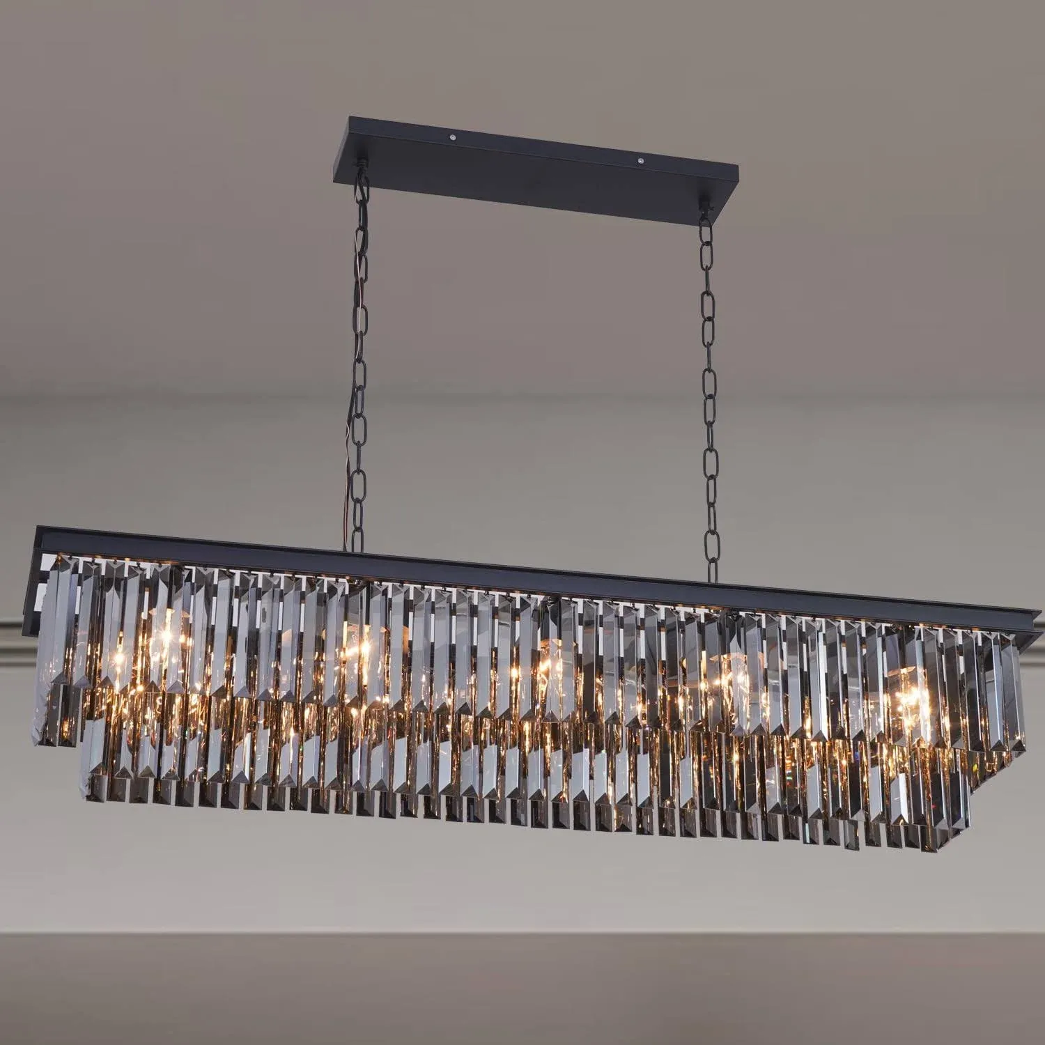 GMlixin Modern Grey Crystal Chandelier Contemporary 39&#034; Elegant Pendant Ceili...