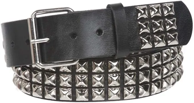 Beltiscool 1 3/4 inch Snap on Three Row Punk Rock Star Metal Silver Studded Solid ...