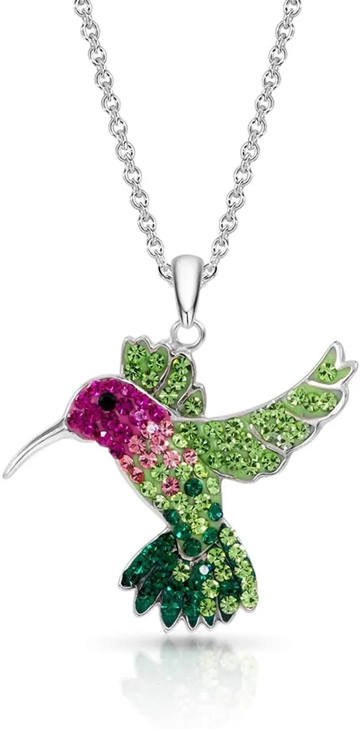 Bling Bijoux Colorful Flying Hummingbird Crystal Pendant Necklace Never Rust 925 ...