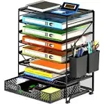 Simple Trending 2 Pack 8-Tier Letter Tray Paper - Mesh Desk File Organizer for Office School Desktop, Black