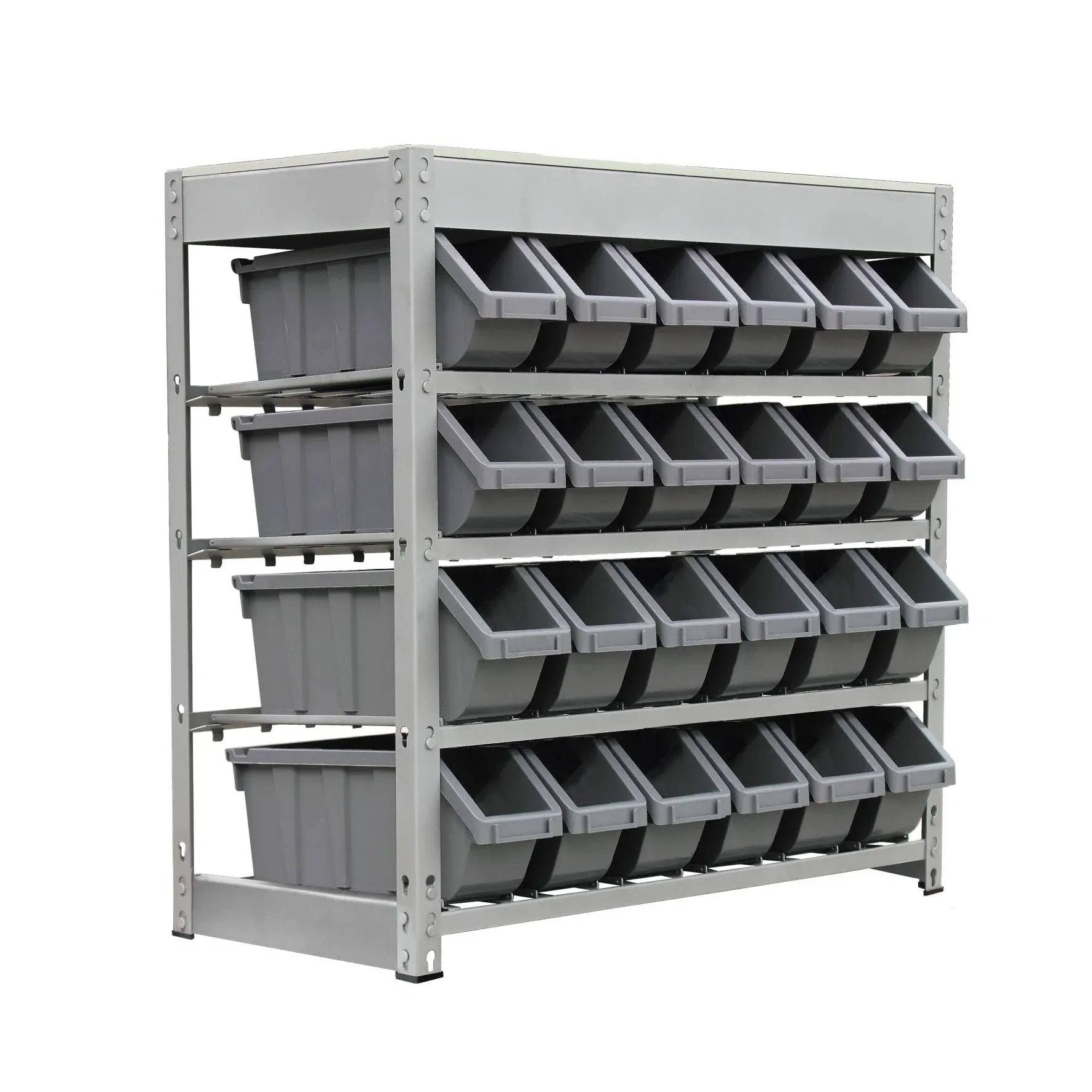 King's Rack Bin Rack Boltless Steel Storage System Organizer w/ 24 Plastic Bins in 4 tiers