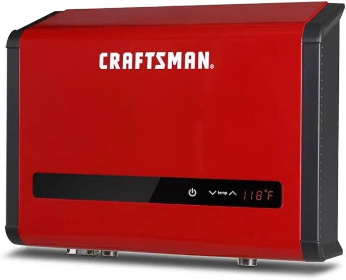 CRAFTSMAN 36kW Tankless Water Heater Electric 240 Volt 7.2 GPM, Self-Modulating Tech Multi-Application for Whole House, Hot Water on Demand, Digital Temperature Display 2023 Upgraded version Light Red