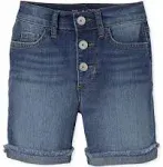 Girls Button Front Denim Midi Shorts - Josephine wash