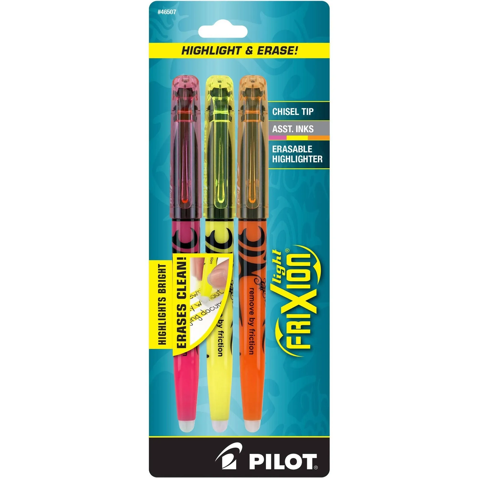 Pilot FriXion Light Erasable Highlighter, Chisel Tip, Assorted, 3-Pack