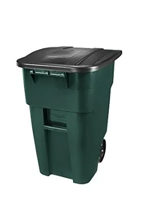 Rubbermaid Commercial Products BRUTE Rollout Heavy-Duty Wheeled Trash/Garbage Can, 50-Gallon, Dark Green, for Restaurants/Hospitals/Offices/Warehouses/Garage