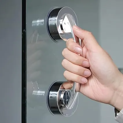 Glass Door and Window Handle, Suction Cup Bathroom Sliding Doors Handles, Non-Porous Handles Shower Grab Bars, Cabinets and Wardrobes Non-Marking Handle (Sliver)