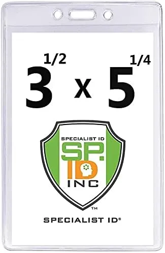 5 Pack - Premium Heavy Duty 3 1/2" X 5 1/4" Extra Large Event Badge Holder (4X6 Outside) - Clear Plastic Name Tag Sleeves, Concert Ticket, Press Pass or Sporting Event Holder by Specialist ID