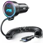 USB C 60W Super Fast Car Charger PD&amp; QC3.0 with 5ft 30W Type C Coiled Black 