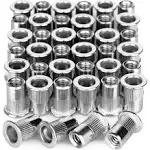 40Pcs 1/4”-20 Rivet Nuts Stainless Steel Threaded Insert Nut 1/4-20UNC Nutsert Rivnuts Flat Head Knurled Body