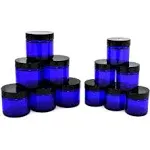 1 &amp; 2oz Cobalt Blue Glass Straight Sided Jars with Black Lids Included 12pk