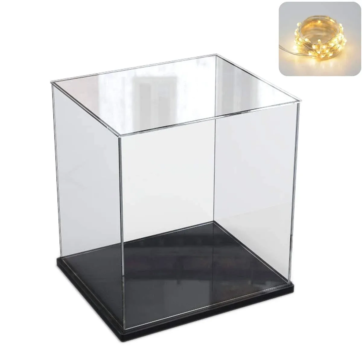 Thickened Clear Acrylic Display Case for Lego 76439 75387 75353 Collectibles, Transparent Football display Box Dustproof Protection with Wood-Plastic Base & String Light, Black Inside 11.8x7.9x7.9inch