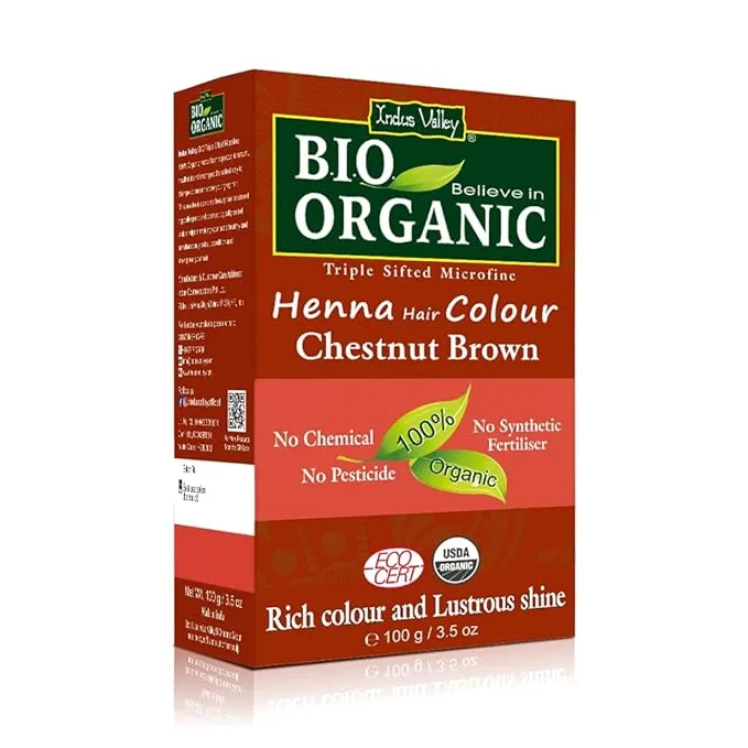 Indus Valley Bio Organic Natural Henna Hair Color for Grey Hairs -100gm (Chestnut Brown)