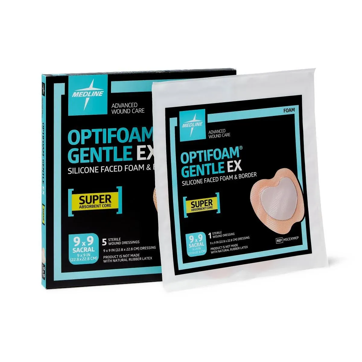 Optifoam Gentle EX Sacrum Foam Dressing, 9" x 9" (Case of 25)