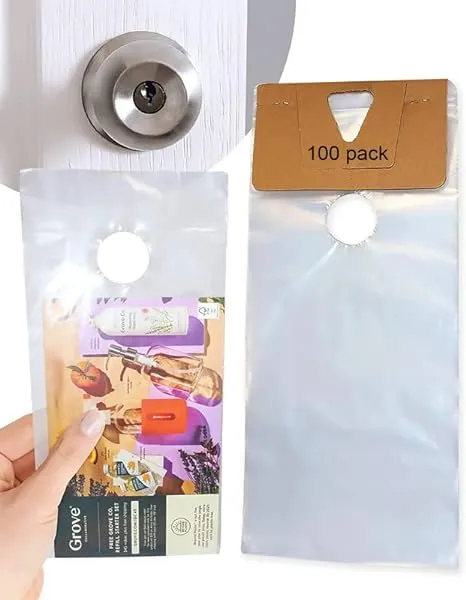 Skywin- Door Hanger Bags 6 x 12 inches - Clear Door Hanger Bags Protects Flyers, Brochures, Notices, Printed Materials - Waterproof and Secure (6x12 (100 Pack))