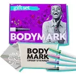 BodyMark Gift Set Temporary Tattoo Marker for Skin, Premium Brush Tip, 4 Count Pack of Assorted Colors and Stencils, Skin-Safe Temporary Tattoo