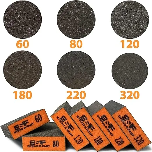 Sanding Sponge, 60 80 120 220 Coarse Medium Fine Grit Sanding Block, Sander Sponges for Drywall Metal, Sandpaper Sponge Sanding Blocks for Wood 4 Pcs by S&F STEAD & FAST