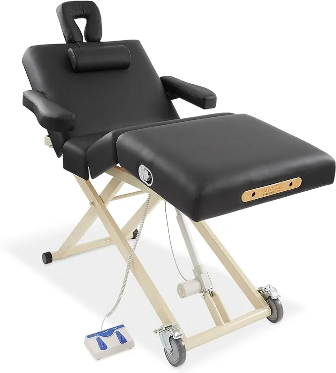 Saloniture Professional 4-Section Electric Lift Massage Table - Black