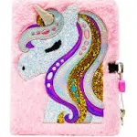 SuperStyle Diary for Girls with Lock and Keys, Cute Unicorn Plush Diary Secret Diary, Writing Journal Lined Pages Notebook Sequi