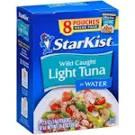 Starkist Tuna, in Water, Light, Wild Caught, Value Pack - 8 pack, 2.6 oz pouches