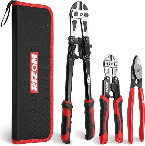 Rizom 3-Piece Bolt Cutter Pliers Set, 14" Heavy Duty Bolt Cutter, 8" Mini Bolt Cutter, 8" Wire Cable Cutter with Carrying Bag, CR-V Blade for