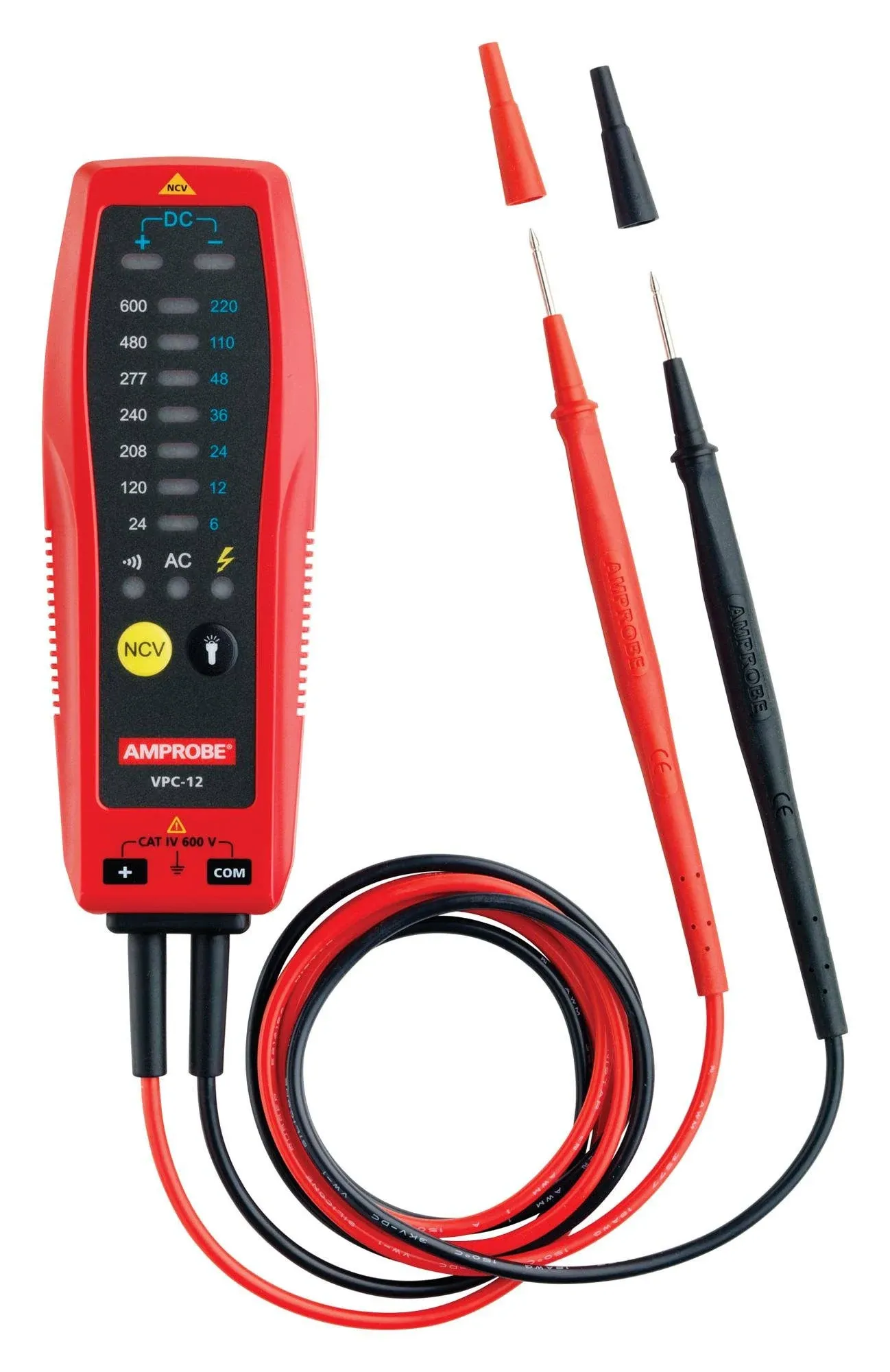 Amprobe VPC-12 Voltage and Continuity Tester with VolTect Non-Contact Voltage Detection and Built-in Vibration Alert,Red