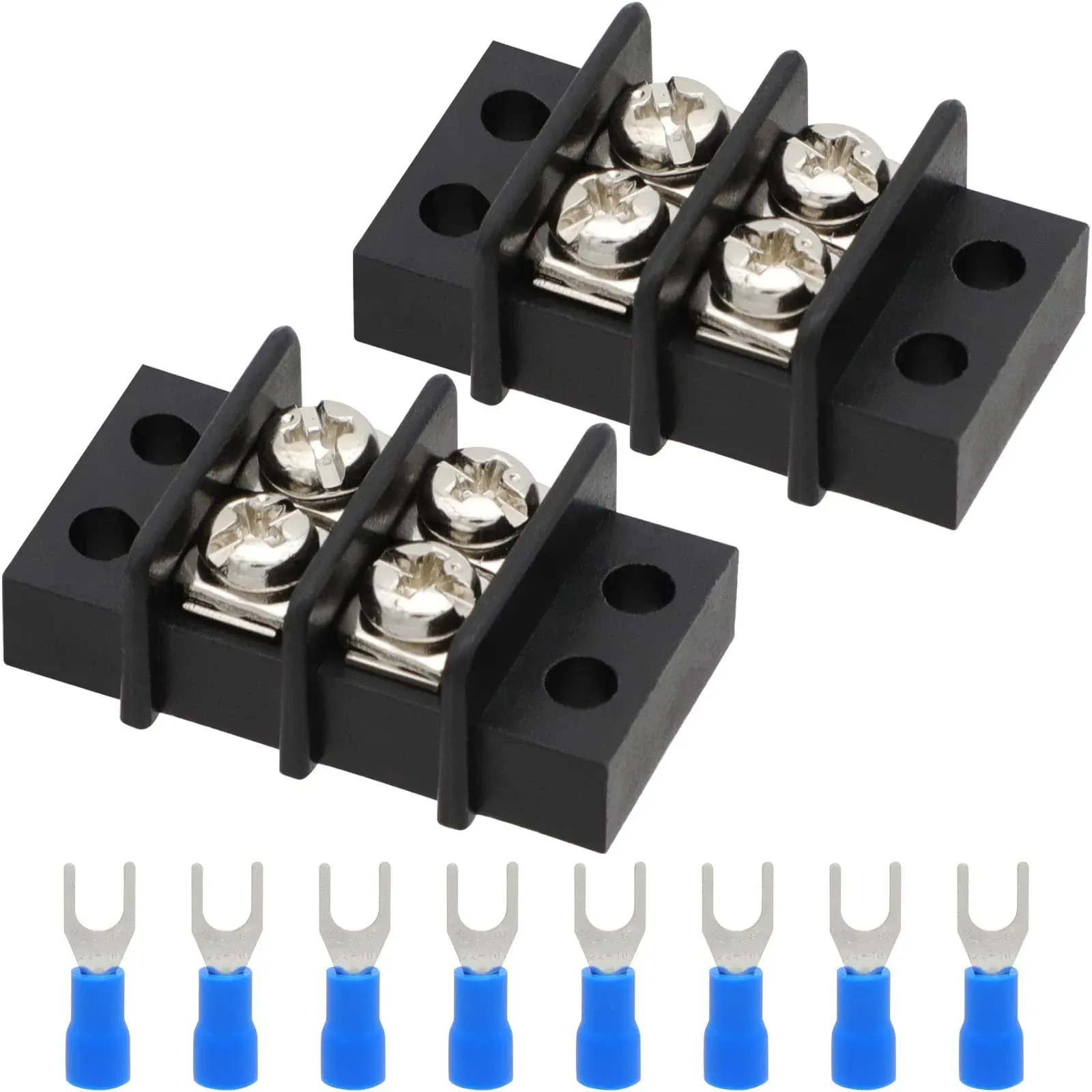 Terminal Block,2 Pack 2 Circuits 20-30A 200v-450v Dual Row Screw Terminals Strip +8 PCS Heat Shrink Wire Connectors