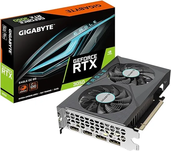 GIGABYTE GeForce RTX 3050 Eagle OC 6G Graphics Card, 2X WINDFORCE Fans, 6GB GDDR6 96-bit GDDR6, GV-N3050EAGLE OC-6GD Video Card