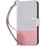 ULAK Compatible with iPhone 11 Wallet Case with Card Holder, PU Leather Flip Cover with Kickstand Magnetic Closure, TPU Shockproof Interior Protective Case for iPhone 11 6.1 Inch, Pink Stripes