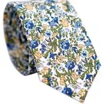 BELLUNO Cotton Floral Tie for Men, Skinny Flower Necktie for Wedding, Party, Activities, Cotton Slim Tie + Gift Box