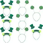 Bememo 8 Pieces St. Patrick&#039;s Day Headband Shamrock Clover and Hat Head Boppers 