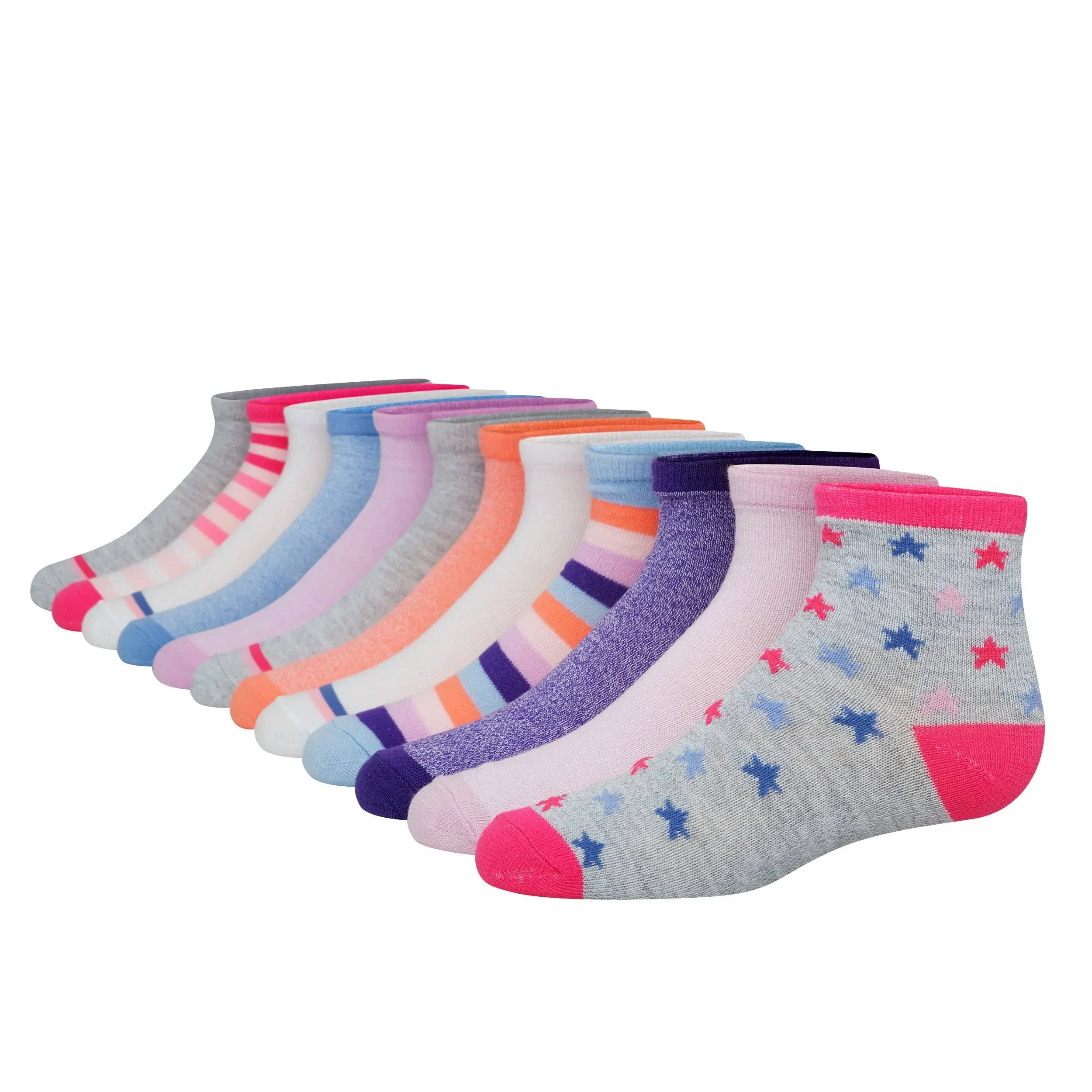 Hanes Girls Fashion Ankle Socks, Patterned Soft Socks, 12-Pack