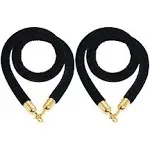 NovelBee 2 Pack of 5 Feet Velvet Rope with Gold Plated Hooks,Crowd Control Stanchion Post Queue Line Barrier (Yellow)