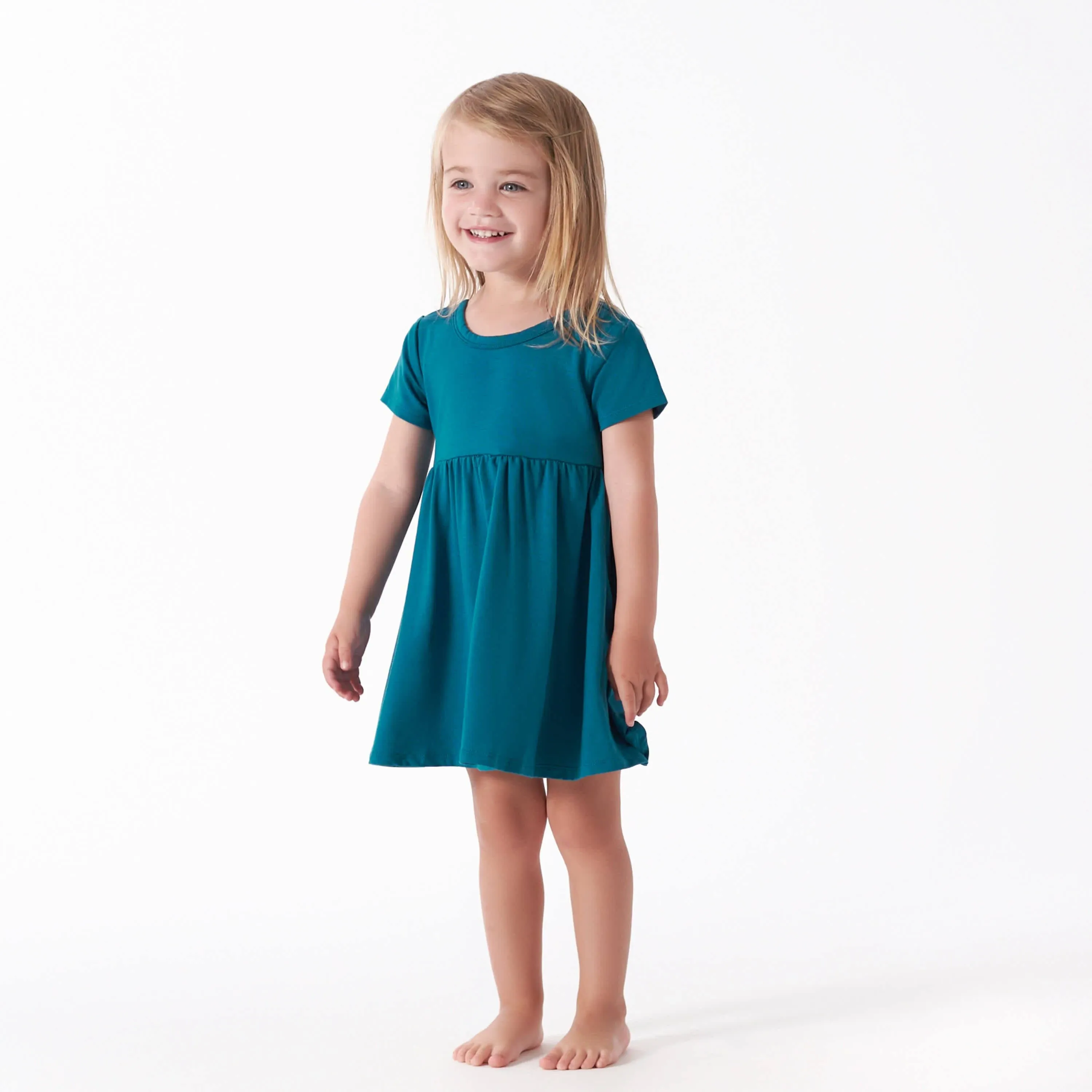 Gerber Baby Girls' Toddler Buttery-Soft Short Sleeve Twirl Dress with Viscose Made with Eucalyptus