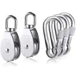 2pcs M25 Single Pulley Block with 3pcs Spring Snap Hook Carabiner, Heavy Duty 304 Stainless Steel Pulley Roller & 3'' Spring snap Hooks, Pully Crane Swivel Hook Wire Rope Cable Loading 331lbs/150 kg