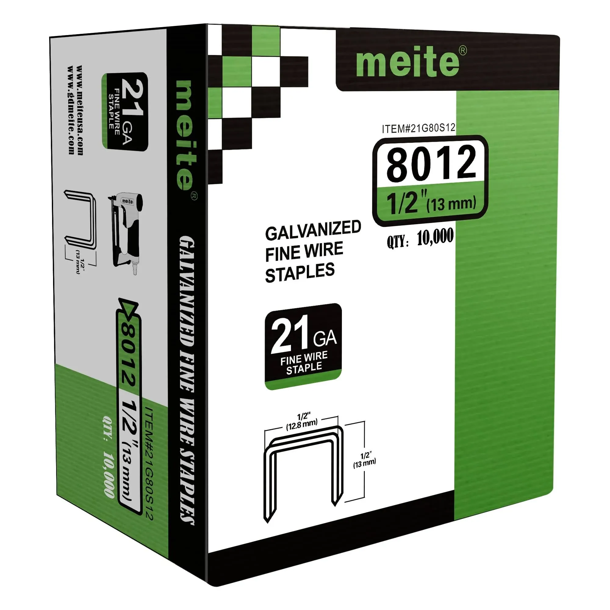 meite 21 Gauge 1/2-Inch Crown with 1/2-Inch Length Upholstery Staples Galvanized Fine Wire Staples Compatible for MT8016 Stapler (10,000 Pcs/Box)